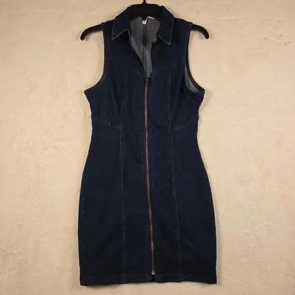derek heart denim dress XL Derek Heart Denim Dress Button Front Short Knee Length Stretch Jean Blue